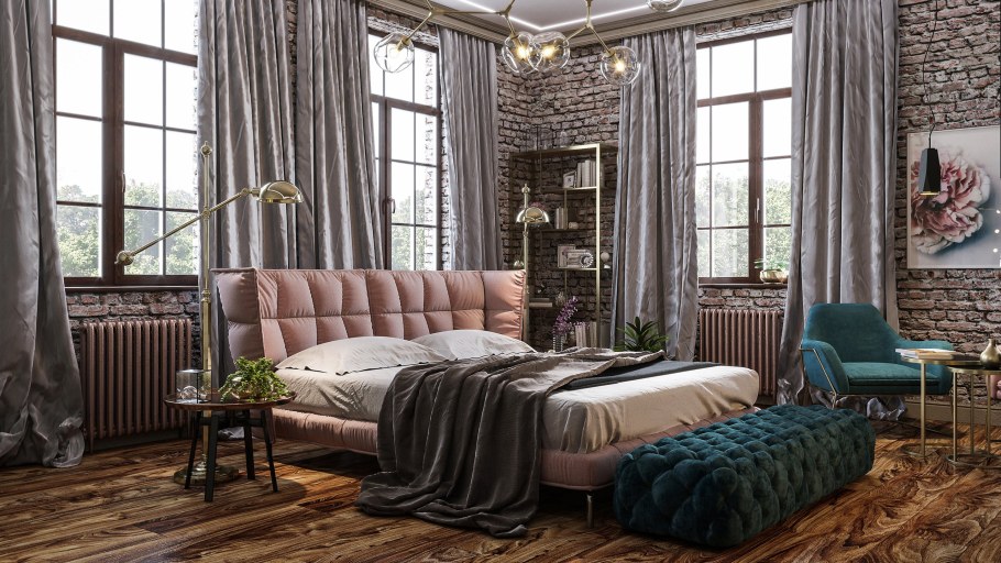 Гардины в интерьере лофт