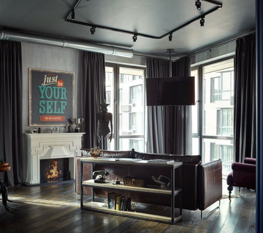 Шторы в лофте в гостиную