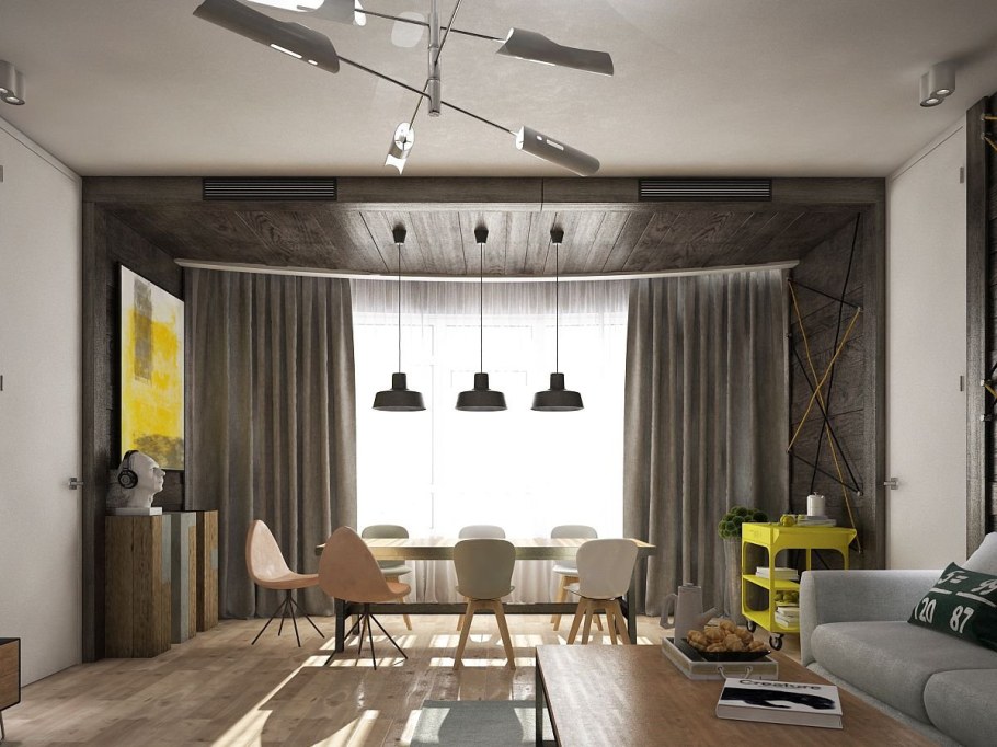 Шторы в стиле лофт в интерьере