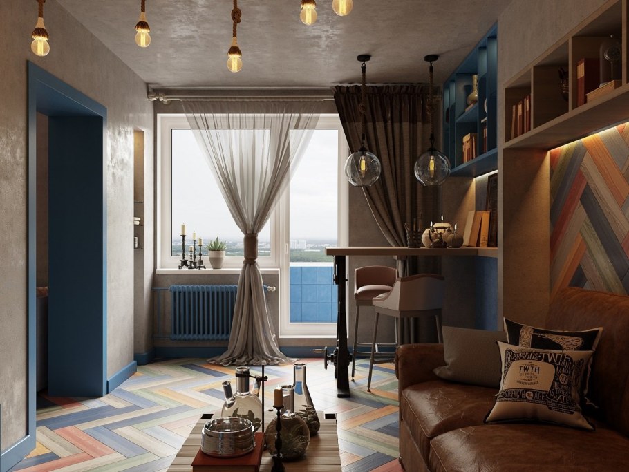 Шторы лофт в интерьере