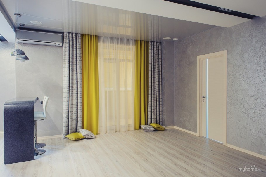 Шторы серые с желтым