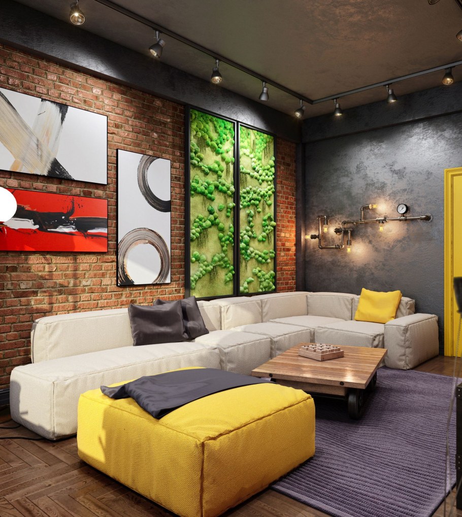 Гостиная в стиле лофт