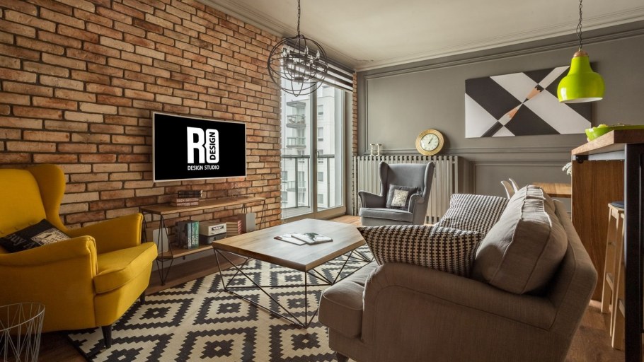 Коричневый кирпич в интерьере