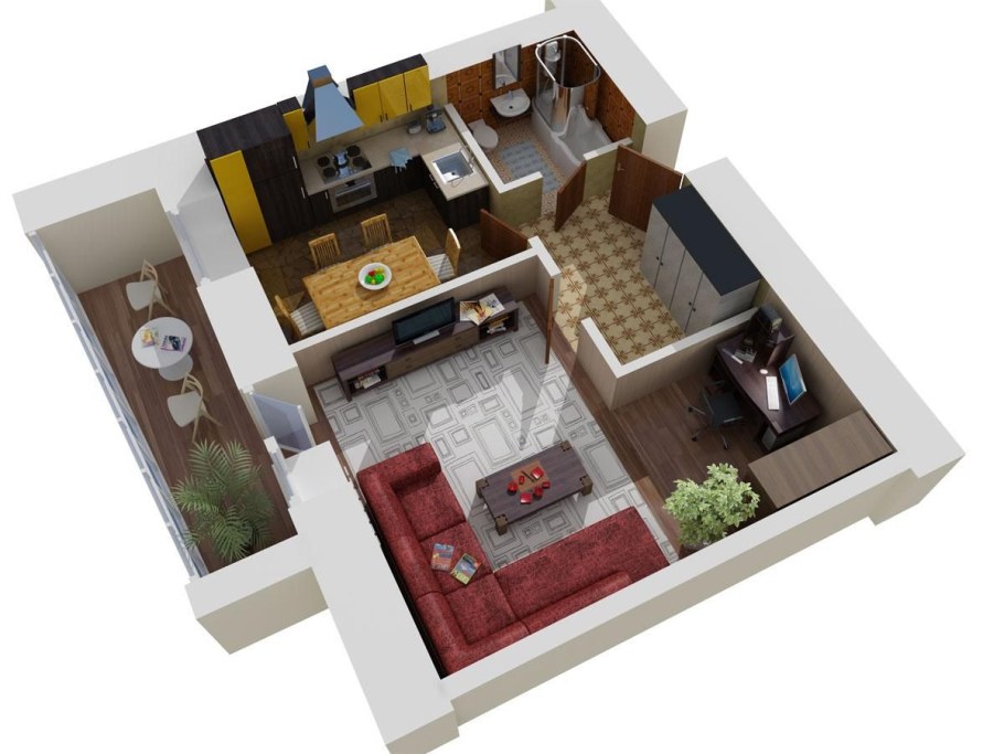 Планировка однокомнатной квартиры 3d