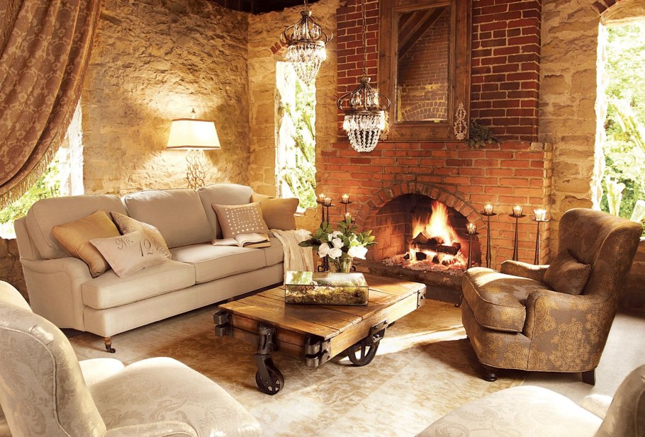 Камин и кресло качалка