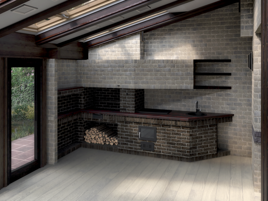 Барбекю из кирпича в современном стиле