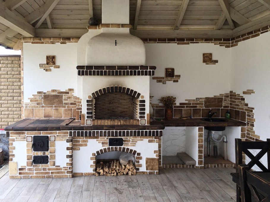 Печь барбекю оштукатуренная