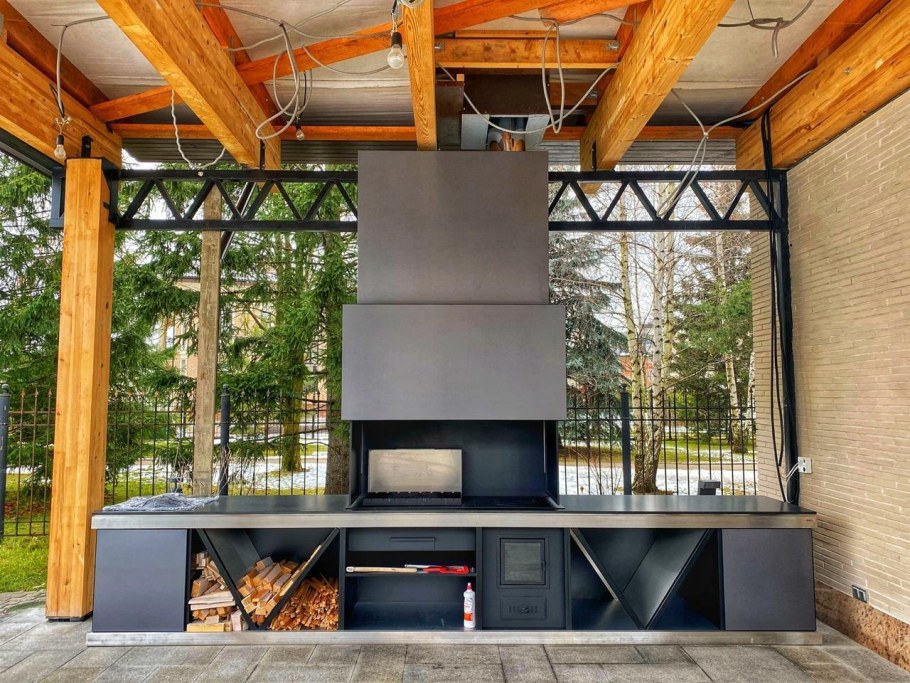 Мангальная зона в стиле лофт из кирпича