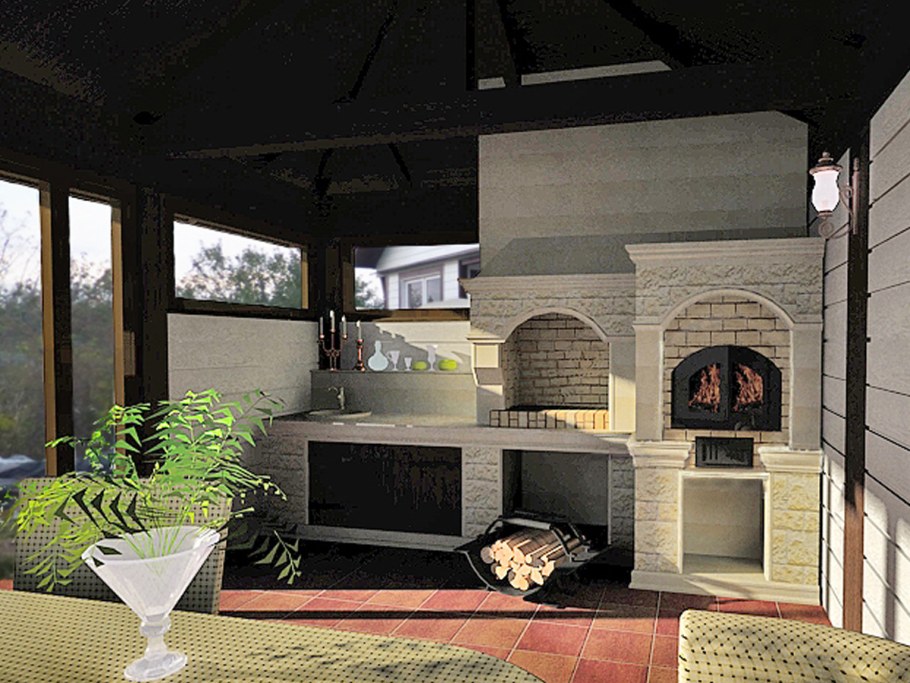 Терраса с печкой