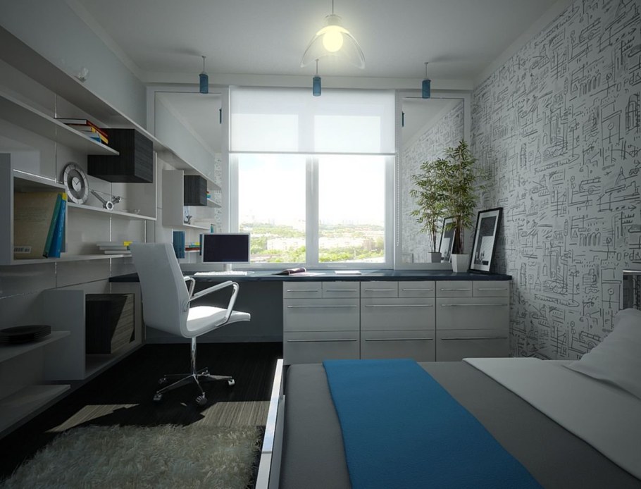 Спальня с рабочим местом у окна