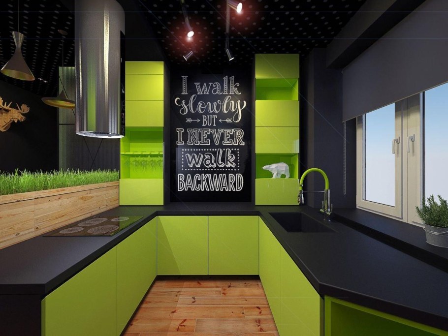 Кухня зелено черного цвета