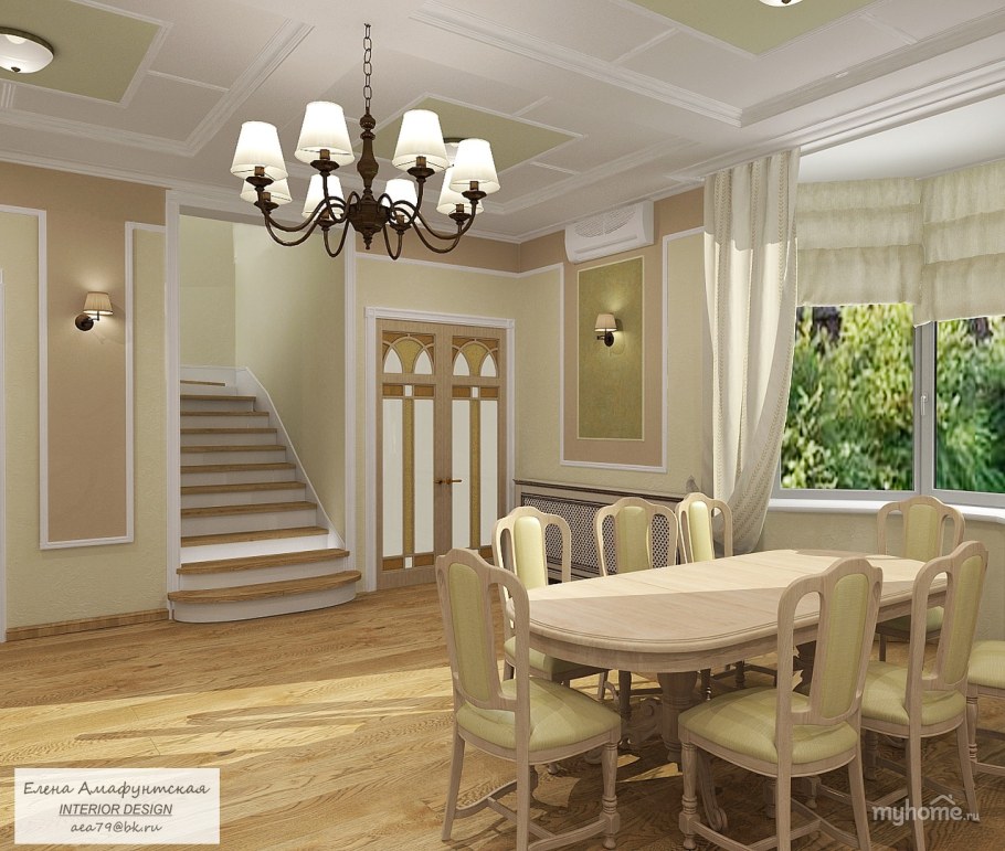 Интерьер гостиной-столовой в частном доме