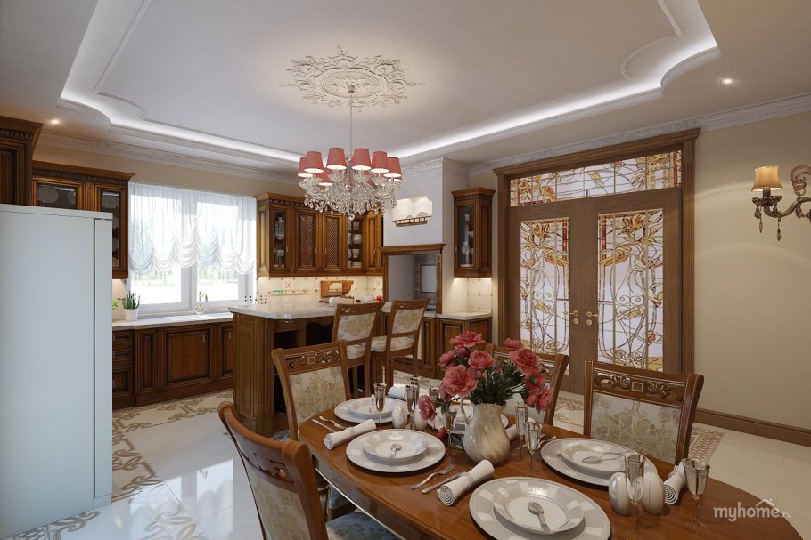 Кухня со столовой в классическом стиле