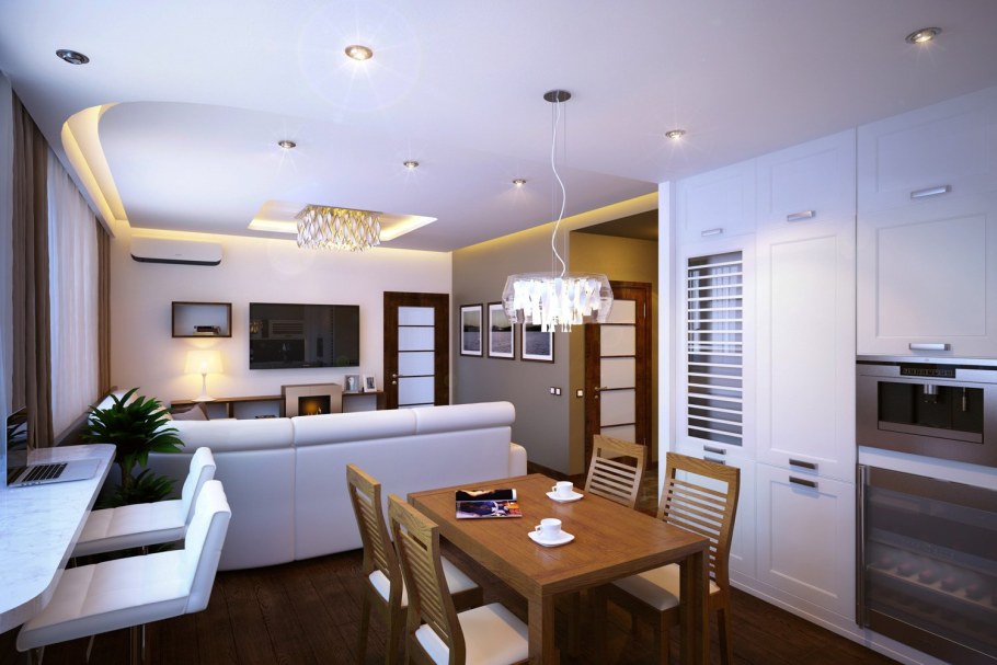 Освещение в кухне-гостиной