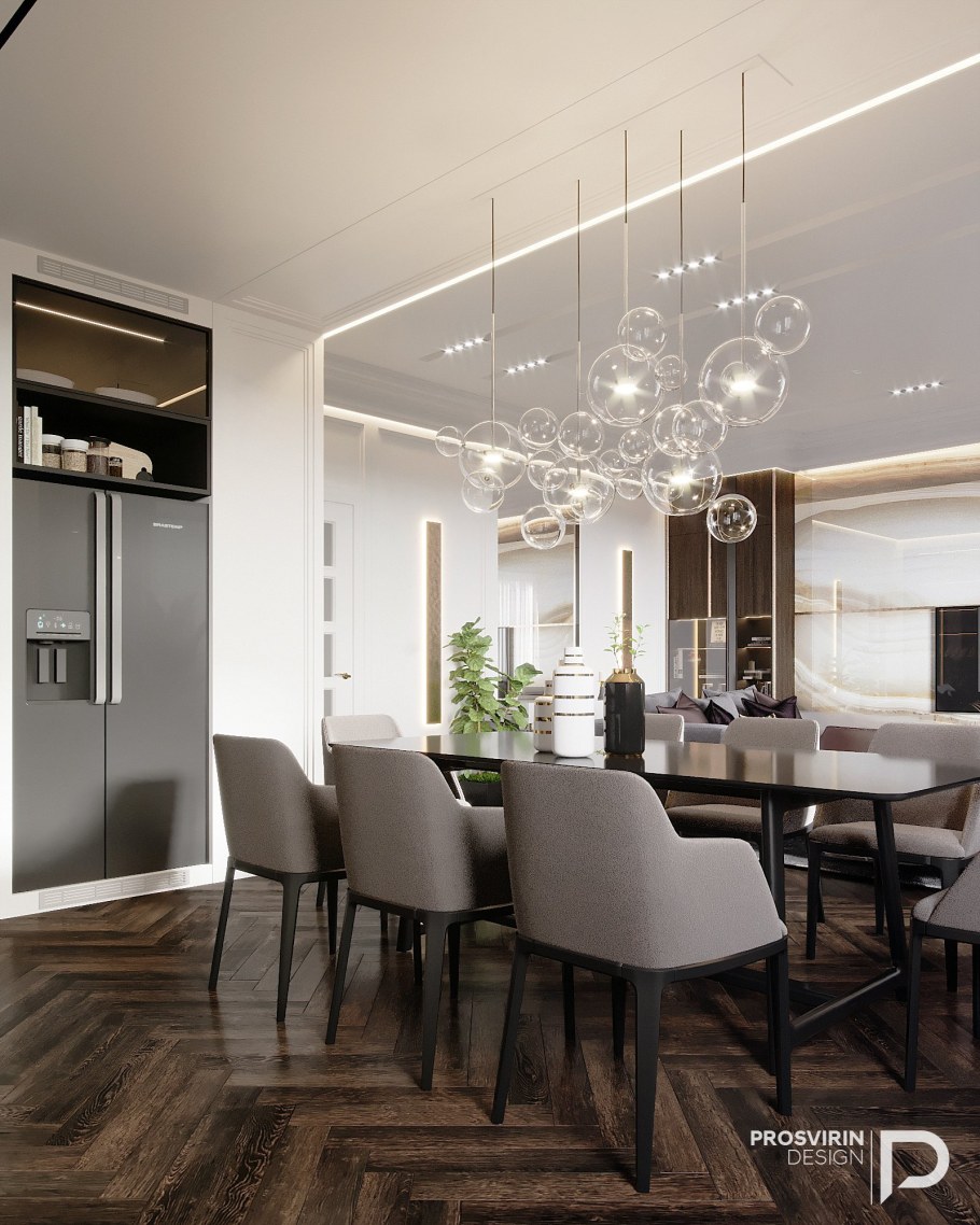 Люстра над столом в гостиной