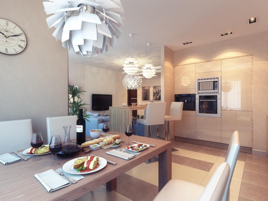 Светильники в кухне гостиной