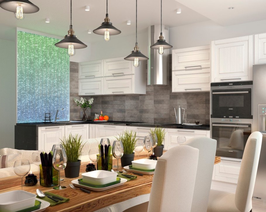 Подвесные светильники над столом