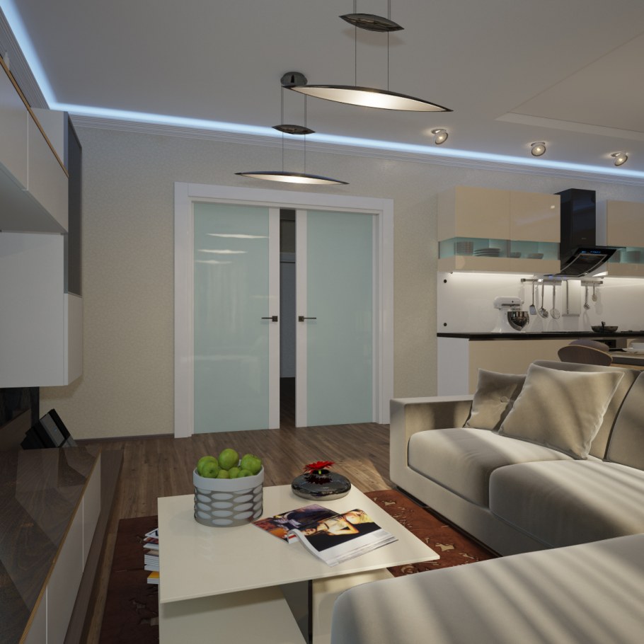 Кухня студия с гостиной