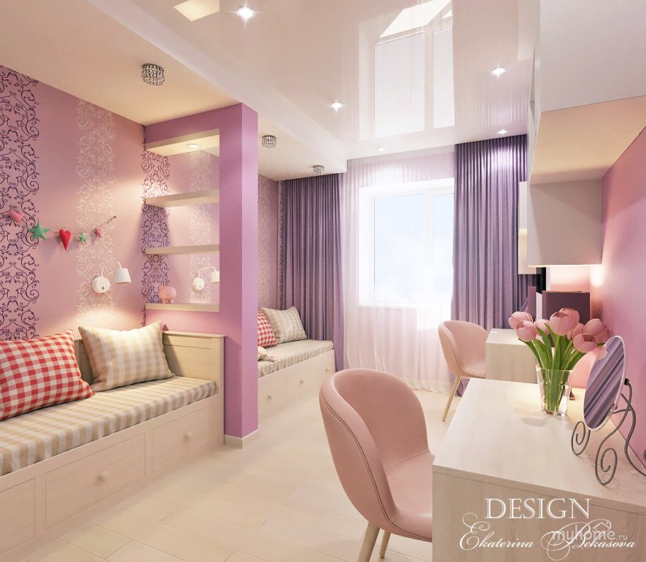 Зонирование комнаты для двух девочек