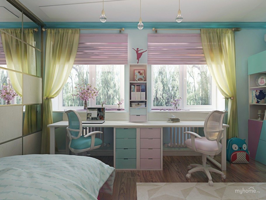 Детская для девочки с 2 окнами