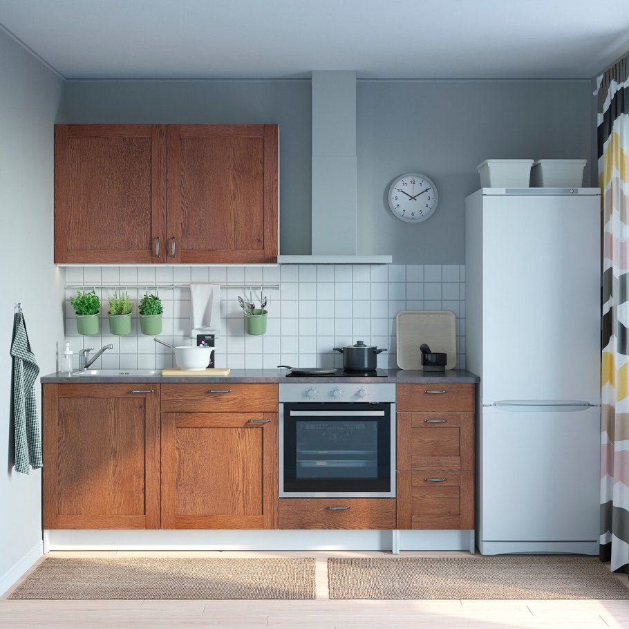 Knoxhult КНОКСХУЛЬТ кухня, под коричневый мореный ясень 220x61x220 см