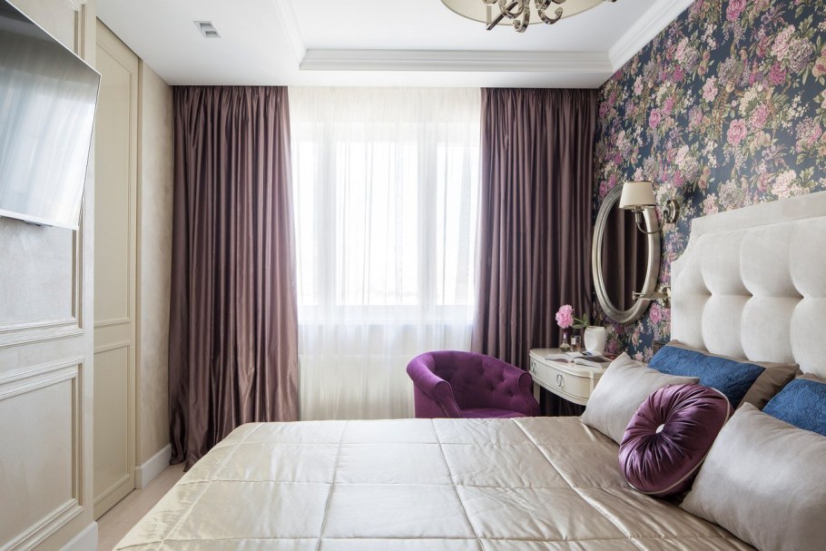 Сиреневые шторы в интерьере