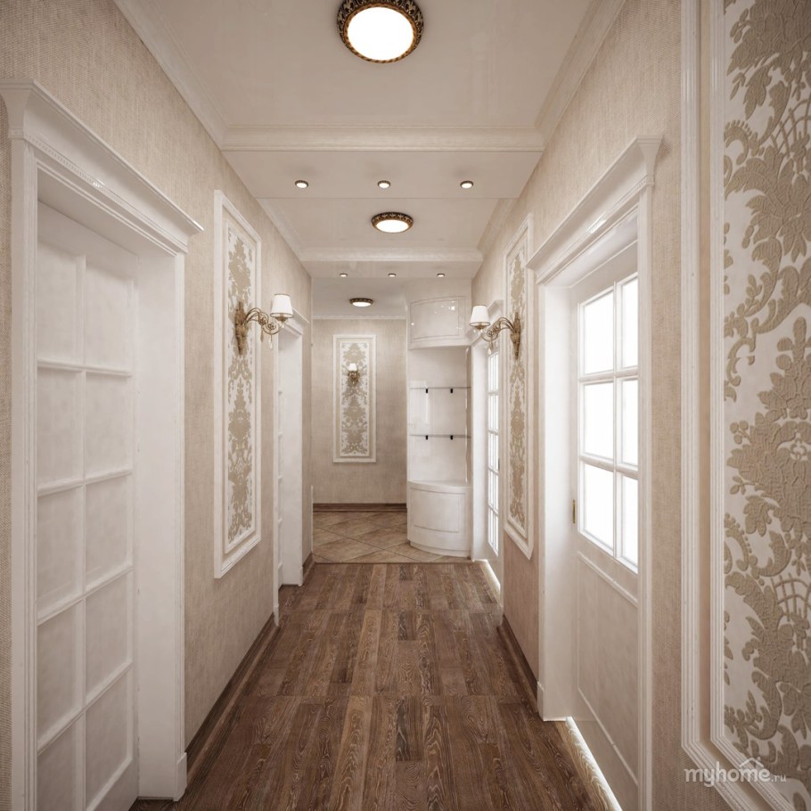 Узкая прихожая в светлых тонах
