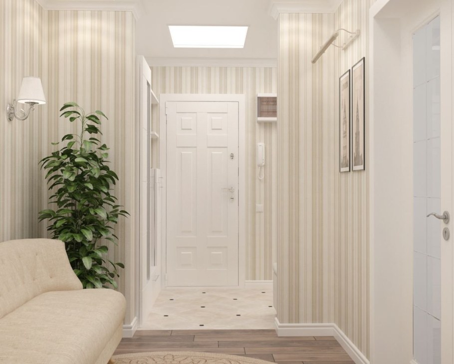 Обои в полоску в интерьере прихожей