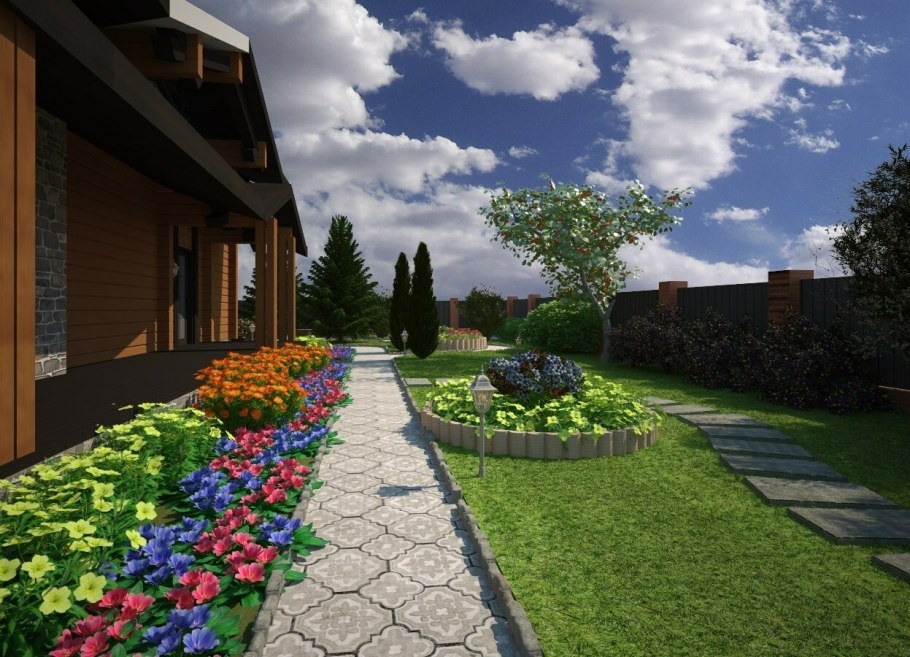 Красивые клумбы во дворе