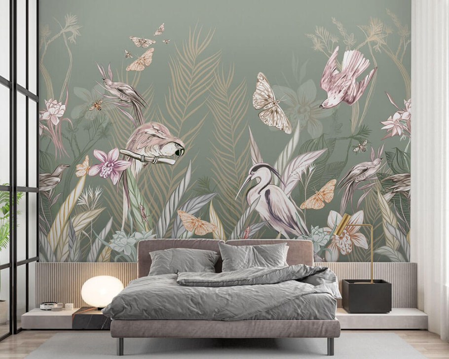 Интересные фотообои с птицами в интерьере