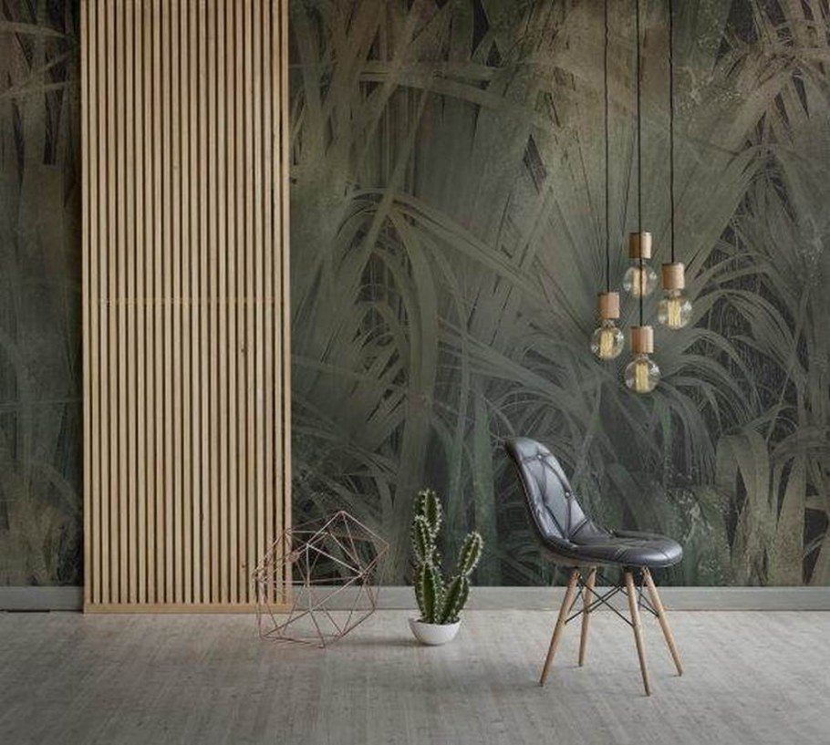 Фреска листья в интерьере