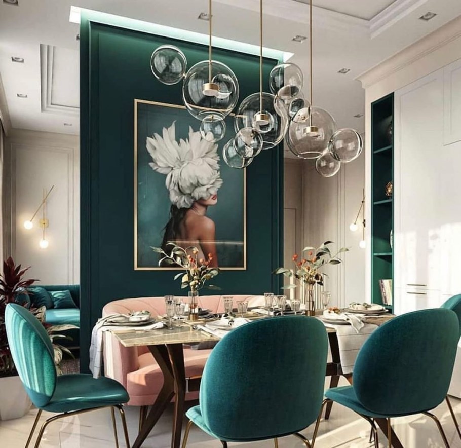 Изумрудный цвет в интерьере кухни