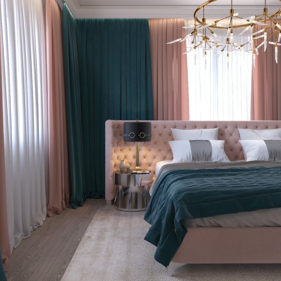 Шторы в спальню изумрудного цвета