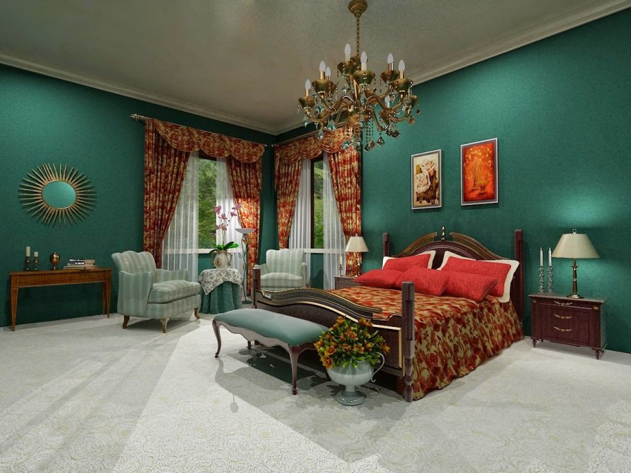 Изумрудные стены в интерьере