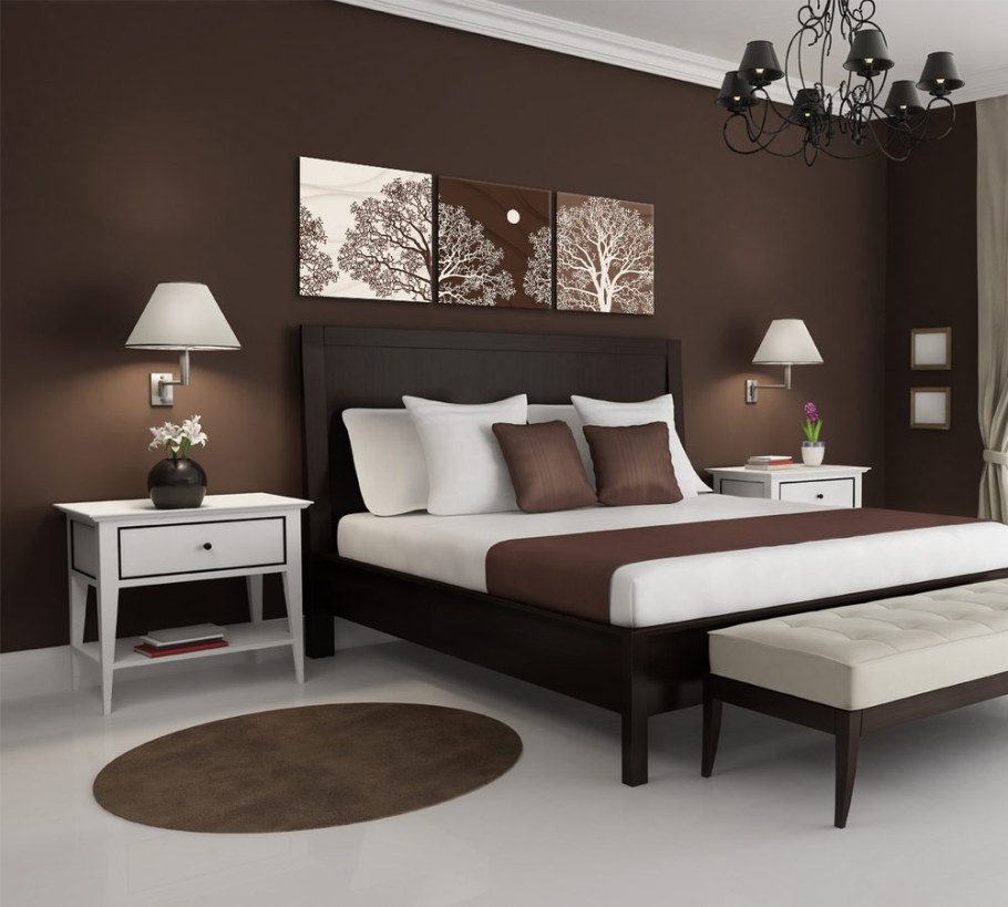 Коричневые стены в спальне