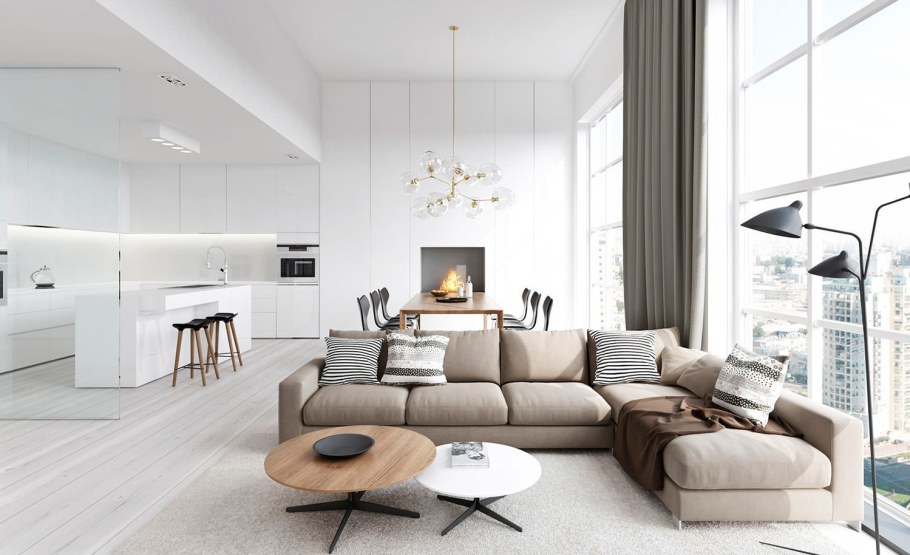 Кухня гостиная в минималистическом стиле