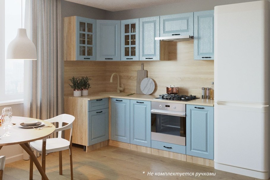 Угловой кухонный гарнитур Роял Вуд голубой