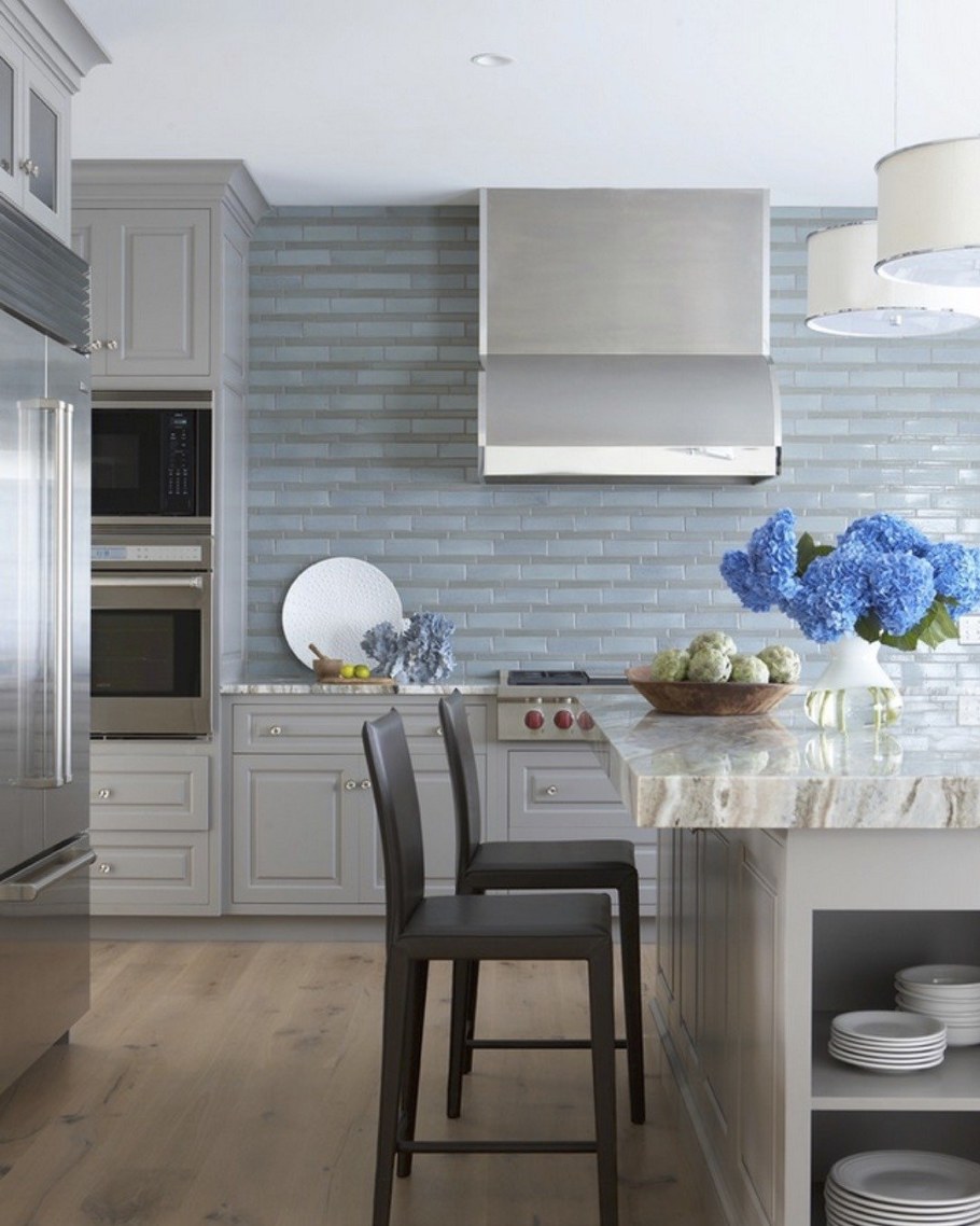Кухня в серо-голубых тонах
