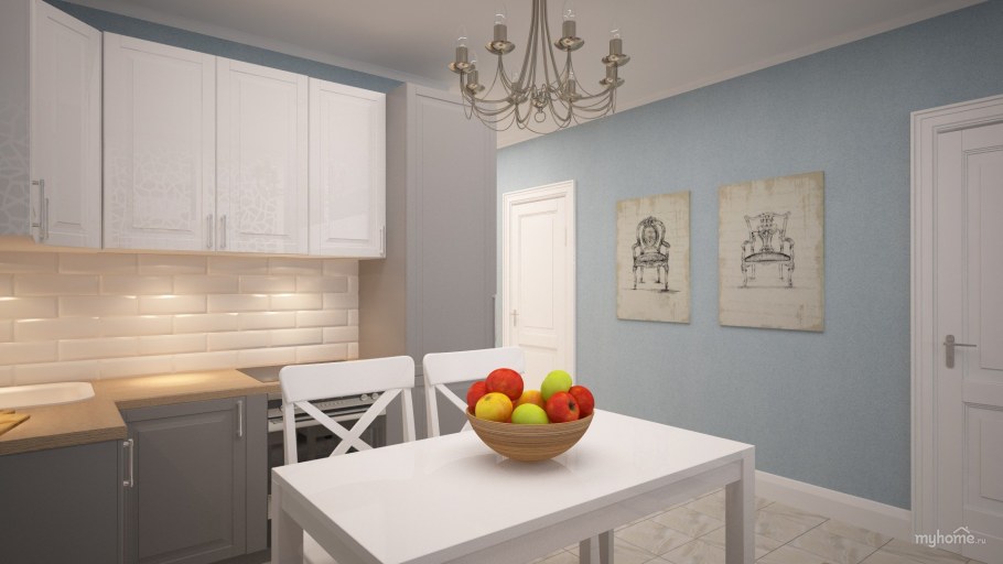 Голубая кухня в скандинавском стиле