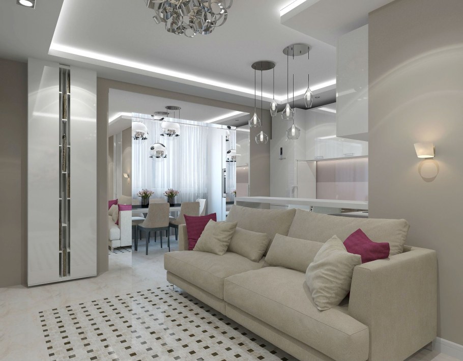 Интерьер кухни в трехкомнатной квартире