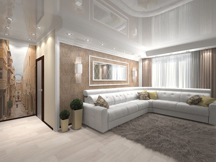 Интерьер зала в трехкомнатной квартире