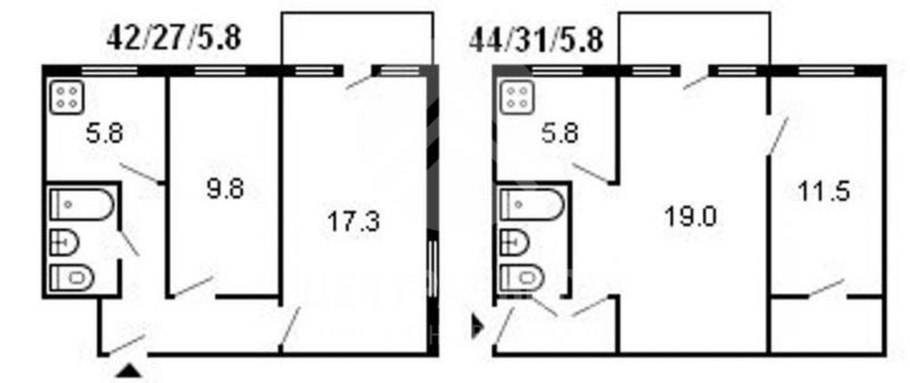 План БТИ 2х комнатной квартиры в хрущевке