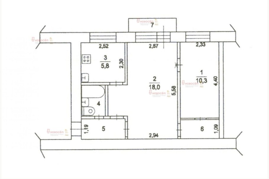План БТИ 2х комнатной квартиры в хрущевке