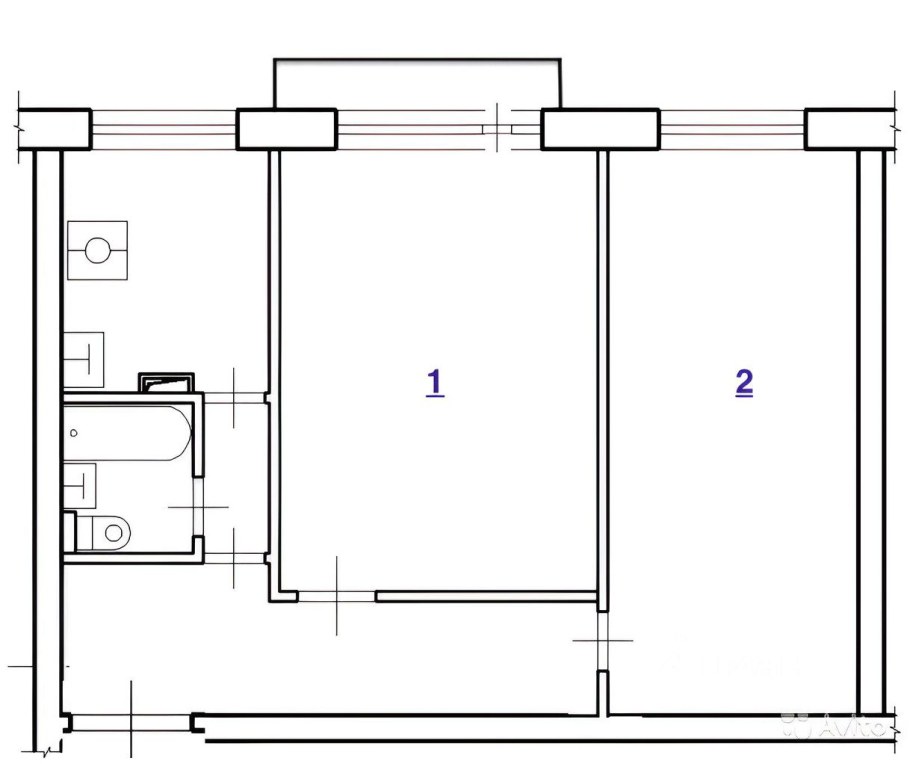 План хрущевки 2 комнаты схема