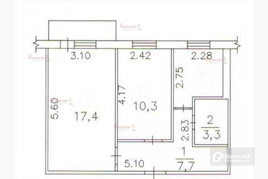 План БТИ 2-Х комнатной квартиры хрущевки