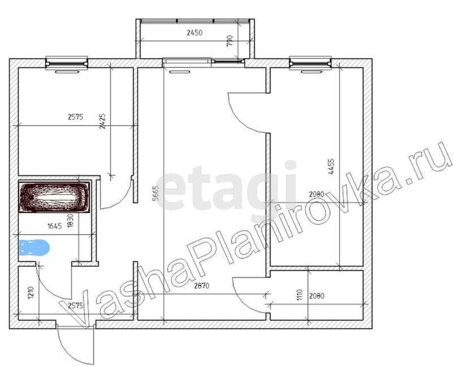 План 2к хрущевки с размерами