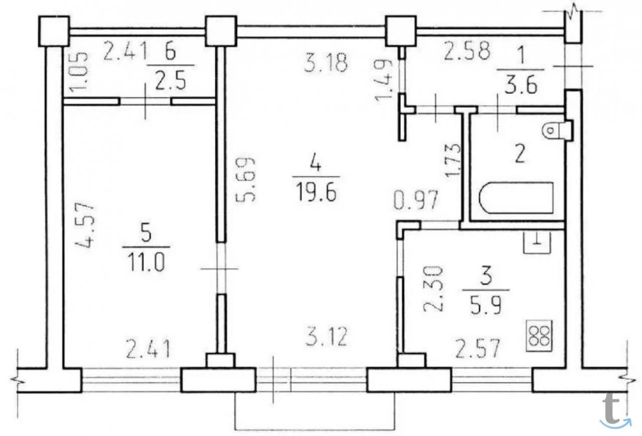 Двушка в хрущевке метраж