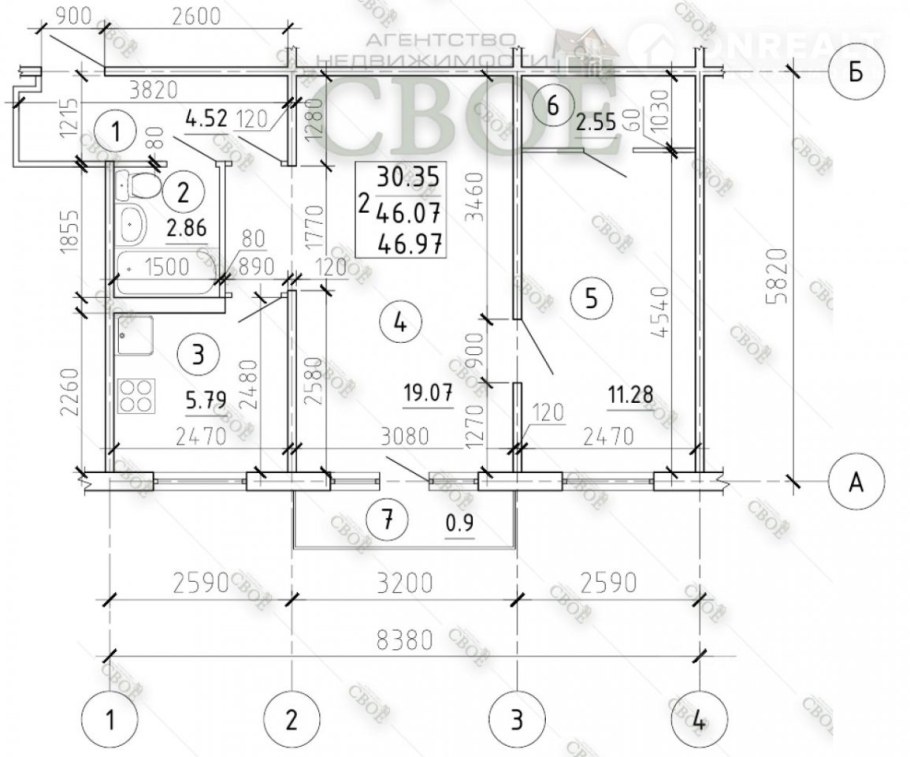 План БТИ двухкомнатной хрущевки
