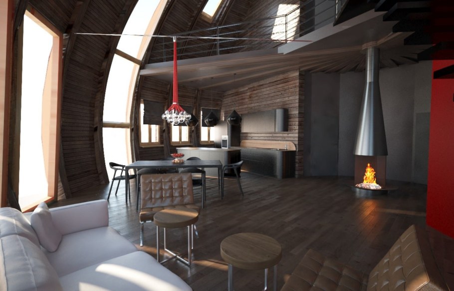 Стратодезический купольный дом интерьер