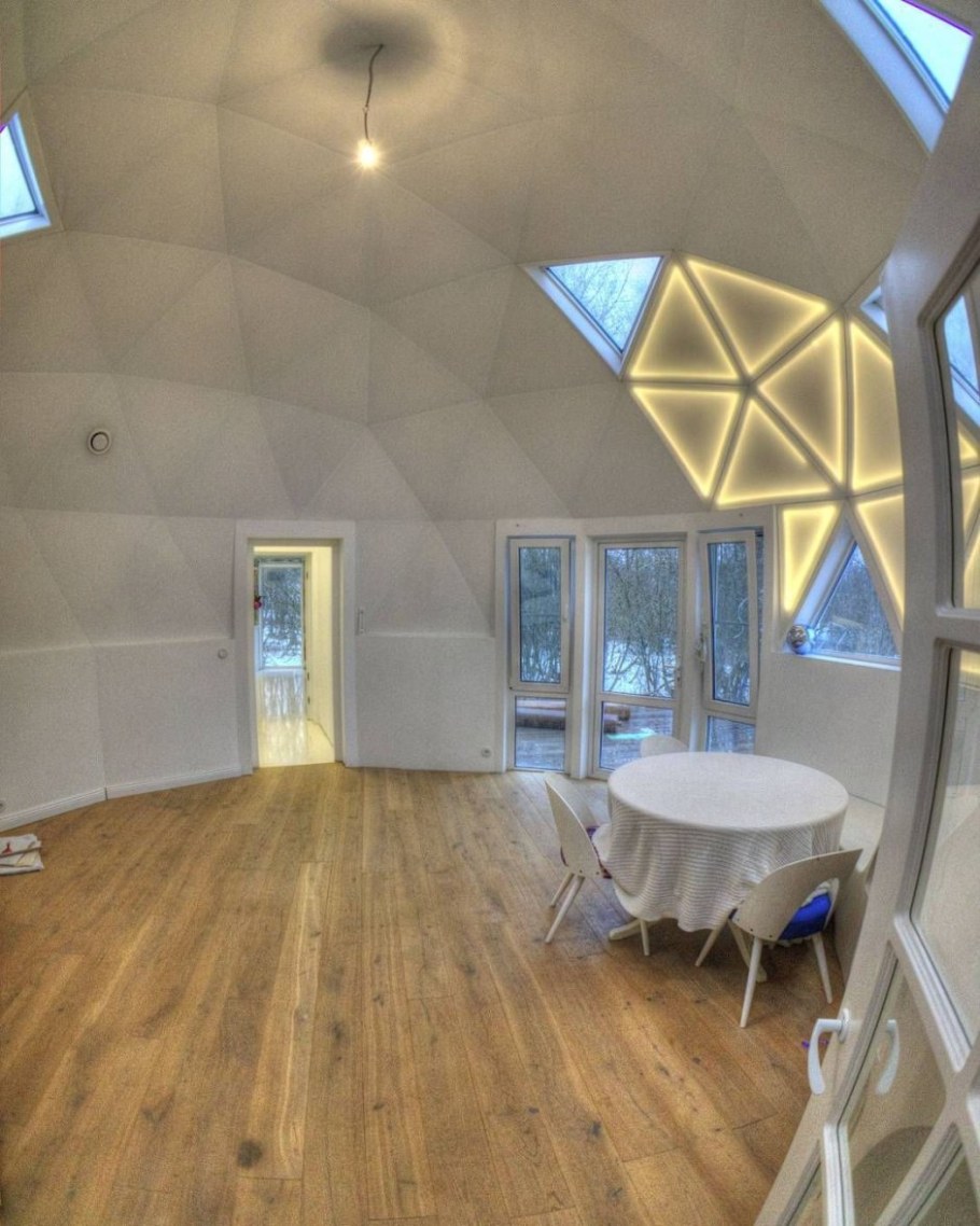 Стратодезический купольный дом интерьер